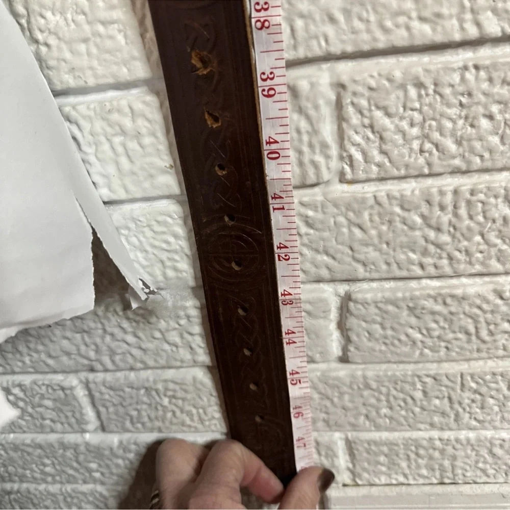 Vintage Tooled Genuine Full Leather Belt Strap with Snaps XL